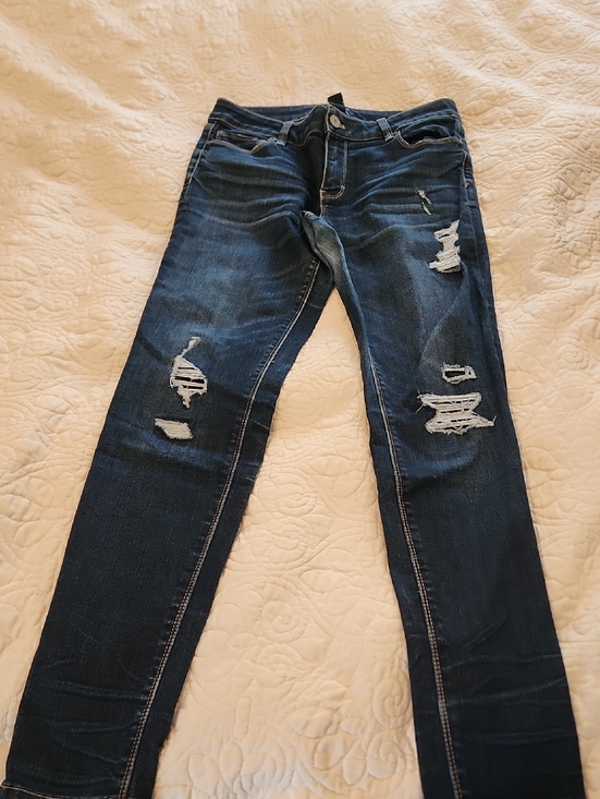 White House Black Market Denim - White House Black Market Dark Blue Distressed Skinny Jeans
